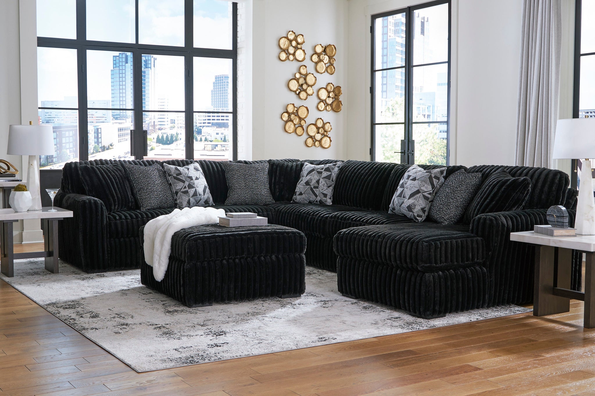 Midnight-Madness Onyx Corduroy Modular Sectional Units - Create your o