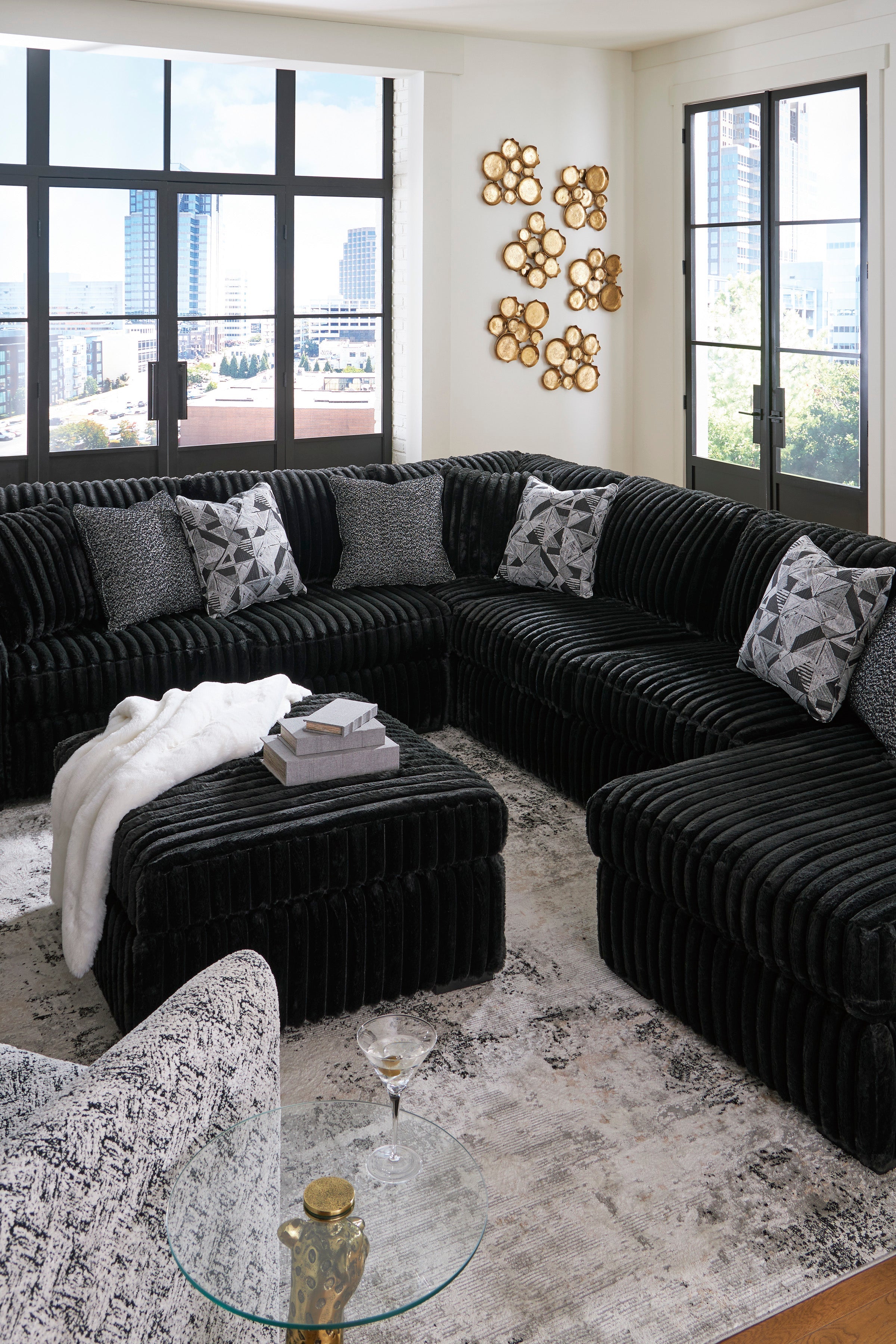 Midnight-Madness Onyx Corduroy Modular Sectional Units - Create your own Style